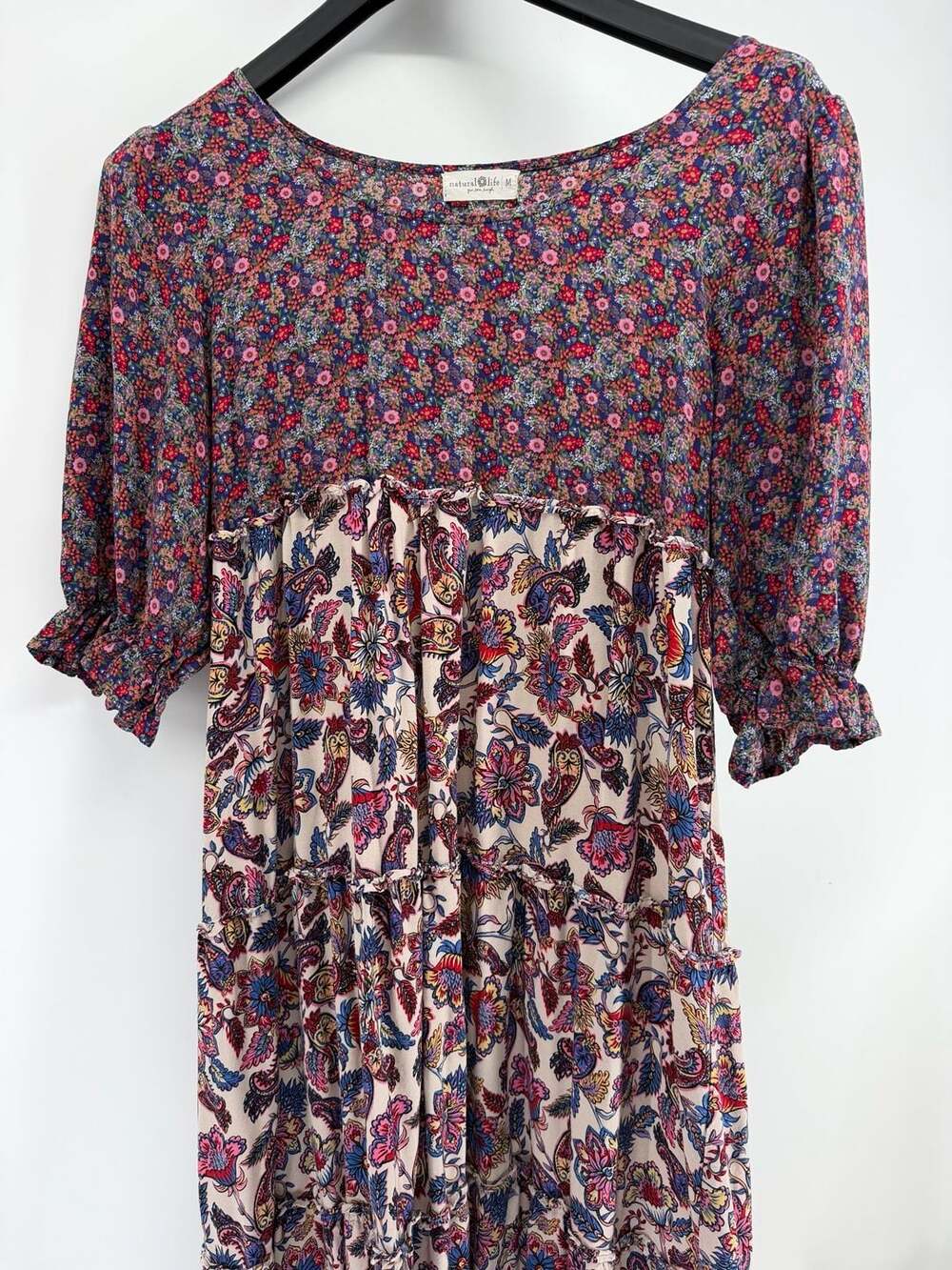 Natural Life Boho Floral Paisley Tiered Maxi Dress Size M Cottagecore Fall